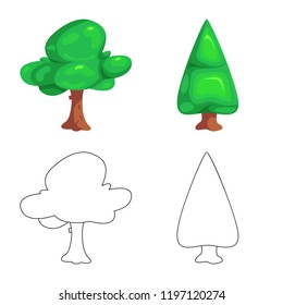 Vector design of tree and nature symbol. Collection of tree and crown stock symbol for web.