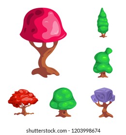 Vector design of tree and nature symbol. Set of tree and crown vector icon for stock.