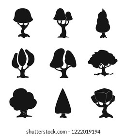 Vector design of tree and nature symbol. Collection of tree and crown stock symbol for web.