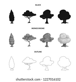 Vector design of tree and nature symbol. Collection of tree and crown stock symbol for web.
