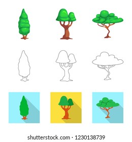 Vector design of tree and nature symbol. Set of tree and crown stock vector illustration.