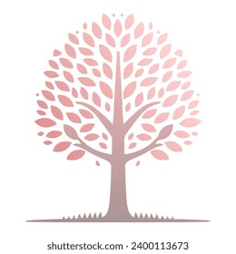 Diseño vectorial de un árbol con hojas rosadas 