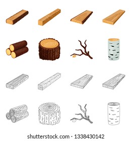Vector design of tree   and raw  icon. Collection of tree   and construction stock vector illustration.