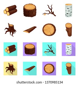 Vector design of tree   and raw  icon. Collection of tree   and construction stock vector illustration.