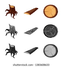 Vector design of tree   and raw  icon. Set of tree   and construction stock symbol for web.