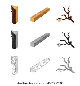 Vector design of tree and raw icon. Set of tree and construction stock vector illustration.