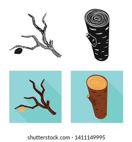 Vector design of tree   and raw  sign. Set of tree   and construction stock symbol for web.