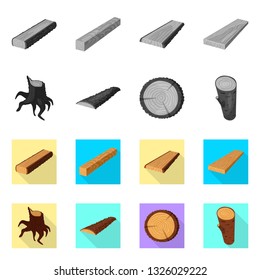 Vector design of tree   and raw  symbol. Collection of tree   and construction stock symbol for web.