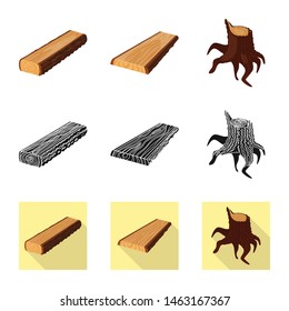 Vector design of tree and raw symbol. Set of tree and construction stock symbol for web.