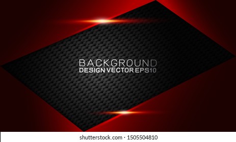 Vector design trendy and technology concept. Fame border dimension by carbon fiber texture shiny red and copy space on darkness background, Abstract technology template.