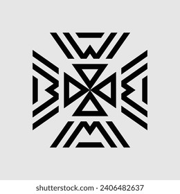 VECTOR DESIGN OF A TRIANGLE MONOGRAM FORMING THE LETTERS "G" AND "H" ROTATED. GRAY BACKGROUND