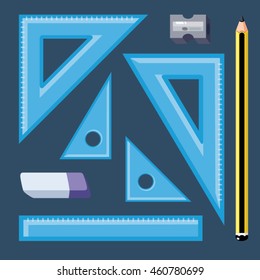Vector design triangle rulers and pencil design elements