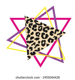 Vector design of triangles of different colors and animal print texture. Abstract image for t-shirts.