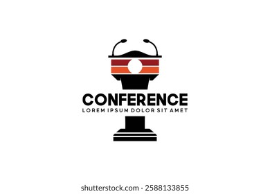 Vector design of tribune with microphone podium for speech, rostrum for debate or conference venue