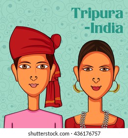 Vector design of Tripuri Couple in traditional costume of Tripura, India