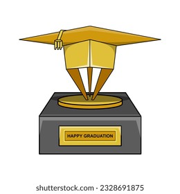 vector design of a trophy with a golden color graduation cap for graduation day