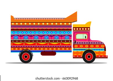 Vector Design Of Truck Of India In Indian Art Style