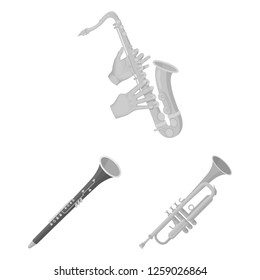 Vector design of trumpet and brass sign. Collection of trumpet and saxophone stock symbol for web.