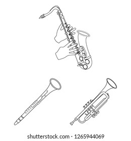 Vector design of trumpet and brass sign. Set of trumpet and saxophone stock symbol for web.