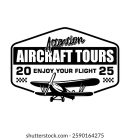 vector design of t-shirt and airplane emblem logo black white