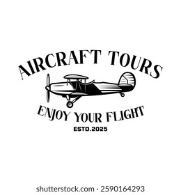 vector design of t-shirt and airplane emblem logo black white