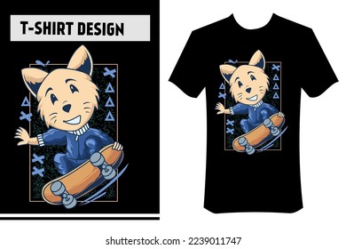 vector design for t-shirt, illustration of a dog playing skateboard, wearing a board and jacket. with a street wear concept, perfect for clothing, hoodies, apparel, merchandise, stickers, posters. svg