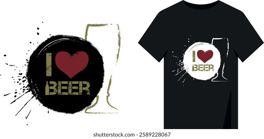 Vector design for t-shirt print, alcohol, black circle, splashes, scratches, brush strokes