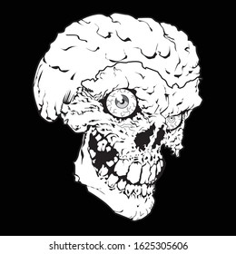 Vector design for t-shirt of a white skull isolated on black