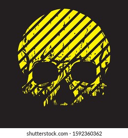 Vector design for t-shirt of a yellow skull cut with oblique lines on black background