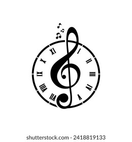 vector design of tune music in the middle of a classic clock, music time vector