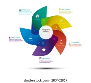 Vector design turbine for infographics, Infographics step concept, Template for cycling diagram, graph, presentation, number options, step up options, web design and round chart, 5 options