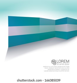 Vector design. Turquoise, blue edition of parallel colorful stripes built 3d architectural wall mock-up. Architectural building illustration for all different media: web, infographics, brochure