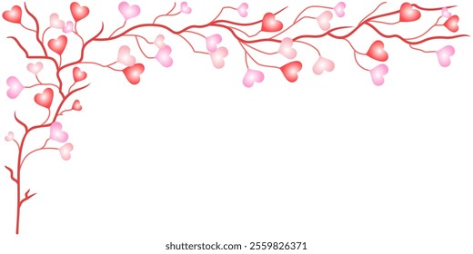 vector design of twigs with leaves in the shape of love, suitable for a pink frame for Valentine's Day	