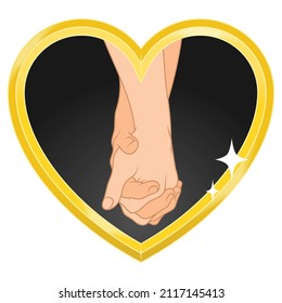 Vector design of two arms inside a heart, couple holding hands inside a heart.