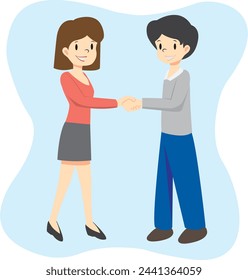 Diseño vectorial de dos empresarios en un acuerdo, personas saludándose, refuerzo, trabajo en equipo, buscando el mismo objetivo, profesional