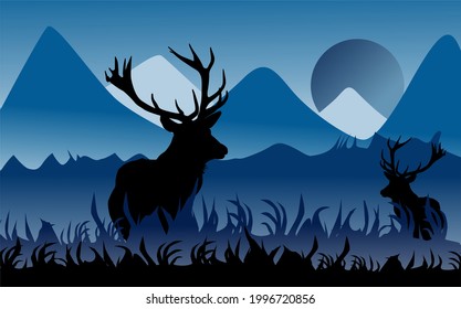 
vector design of two deer in silhouette in the wild