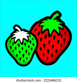 vector design of two delicious and fresh looking strawberries in green and red color