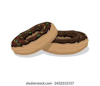 vector design of two donuts where one has chocolate cream and the other has chocolate cream and colorful sprinkles