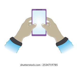 vector design of two hands with fingers holding a cellphone between them