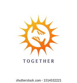 Vector design of two hands reaching for each other.