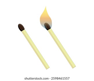 vector design of two matchsticks, one of which is lit by fire while the other is not.