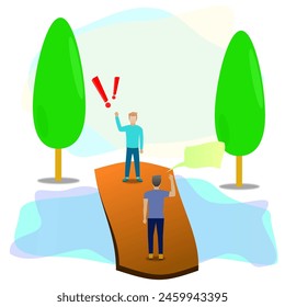 Vector design of two men were greeting each other. people in the park greet each other.