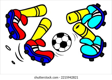 vector design of two pairs of legs playing soccer. red and blue shoes