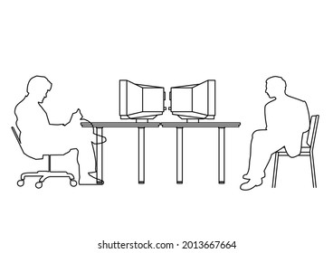 Vector design of two people and computer sketch