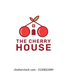 Vector design of two red cherry symbol logo templates with window and door icons. Simple cherry house logo illustration. Good for housing logos, lodging, foundations, orphanages, or child tutoring.