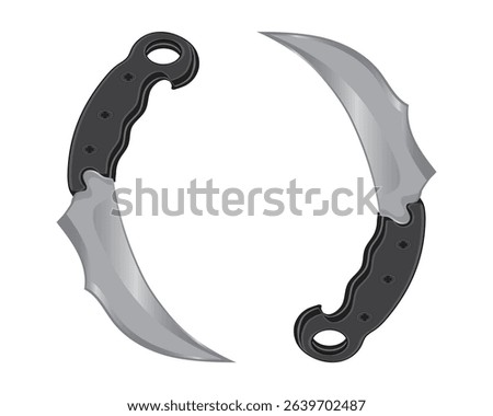 vector design of two sharp weapons shaped like knives called karambit knives