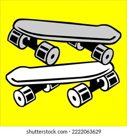 vector design of two skateboards in white and gray on a yellow background