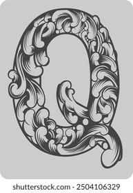 vector design of typical Indonesian ornament in the shape of the letter Q