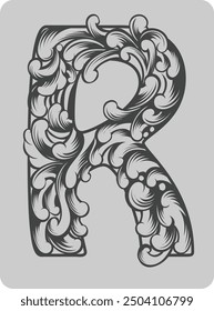 vector design of typical Indonesian ornament in the shape of the letter R