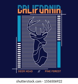 vector design typography california with a picture of a deer head back for t-shirt, banner and ready print